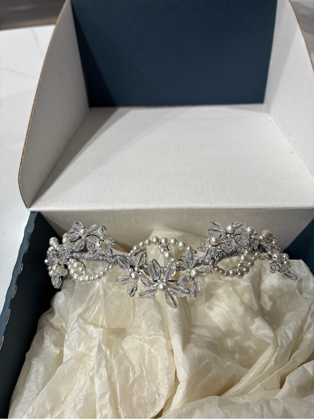 Pearl & Crystal Silver Floral Bridal Tiara